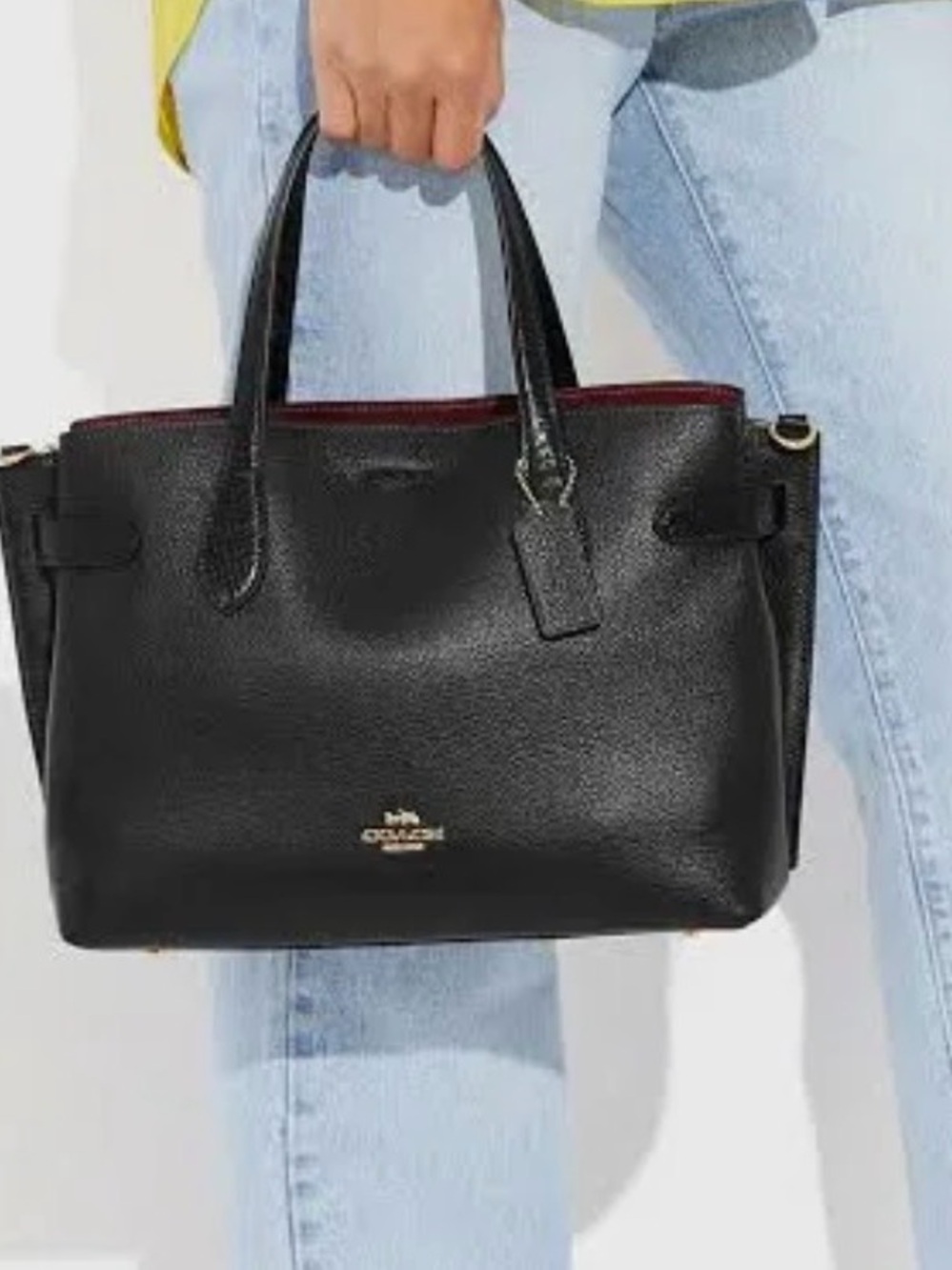 Coach Black Pebbled Leather Tote with Gold Logo - Picture 3 of 5